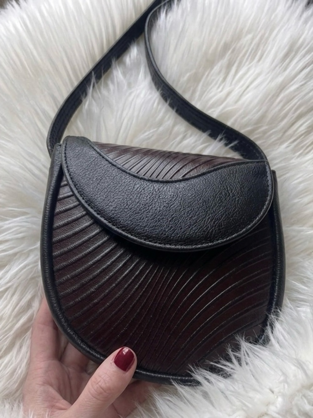 Women's Black and Deep Brown Leather Mini Crossbody Bag